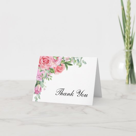 Carte De Remerciements Roses roses élégantes Mariage (Devant)