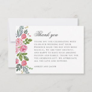 Carte De Remerciements Roses roses. Fleurs de jardin vintage. Mariage flo