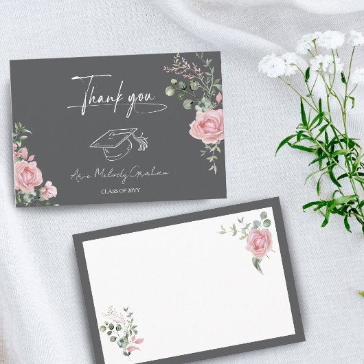 Carte De Remerciements Roses roses modernes Script Graduation