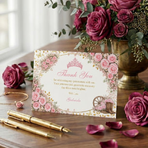 Carte De Remerciements Roses roses roses papillon doré Quinceañera aquare