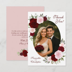Carte De Remerciements Roses Rouge Bourgogne et Rose Blush Ovale Photo Ma