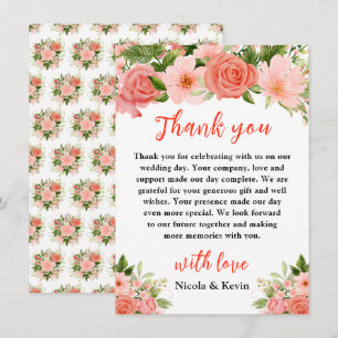 Carte De Remerciements Roses rouges corail avec feuillage