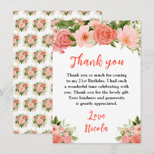Carte De Remerciements Roses rouges corail avec feuillage d'anniversaire