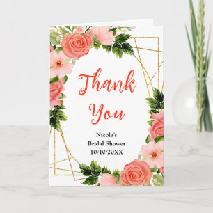 Carte De Remerciements Roses Rouges Corail avec Feuillage pour une Baby S