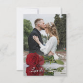 Carte De Remerciements Roses rouges en miroir Élégant mariage superpositi (Devant)