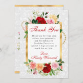 Carte De Remerciements Roses rouges et oranges Fleurs Anniversaire feuill (Devant / Derrière)