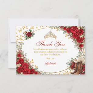 Carte De Remerciements Roses Rouges Papillons Dorés Quinceañera