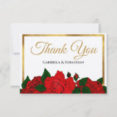 Carte De Remerciements Roses rouges romantiques | Mariage de script éléga (Devant)