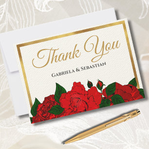 Carte De Remerciements Roses rouges romantiques Mariage de script éléga