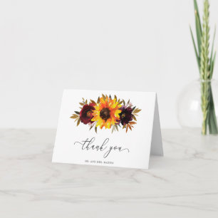 Carte De Remerciements Roses Tournesol Rouge Violet Rustique Mariage d'Au