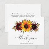 Carte De Remerciements Roses Tournesol Rouges Violettes Mariage Automne (Devant / Derrière)