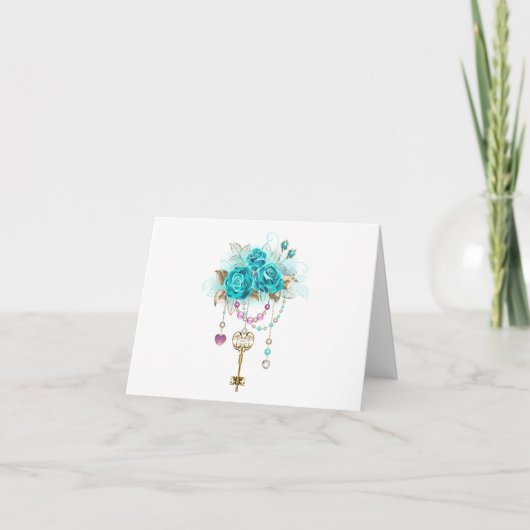 Carte De Remerciements Roses turquoise avec touches (Devant)