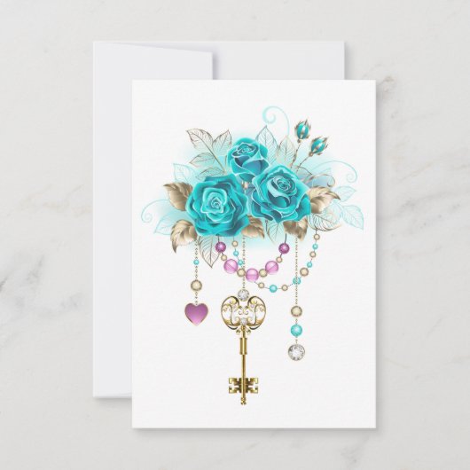 Carte De Remerciements Roses turquoise avec touches (Devant)