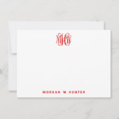 Carte De Remerciements Rouge 3 Initial Monogramme de vigne Script DIY Fon (Devant)