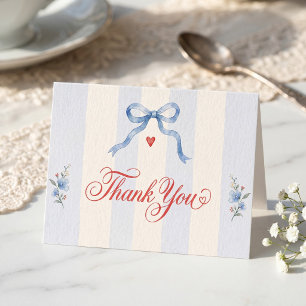 Carte De Remerciements Rouge blanc et je fais un nœud bleu vintage person