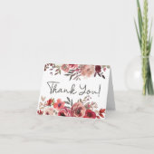 Carte De Remerciements Rouge Blush Floral Roses Élégant mariage (Devant)