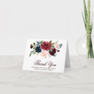 Carte De Remerciements Rouge Bourgogne Marine Floral Rustique Bohème Merc