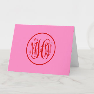 Carte De Remerciements Rouge Chaud Rose 3 Monogramme Initial de Vigne Scr