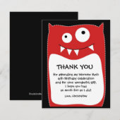 Carte de remerciements rouge de coup de monstre (Devant / Derrière)