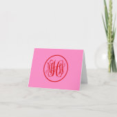 Carte De Remerciements Rouge Hot Pink 3 Initial Vigne Script Monogramme d (Devant)