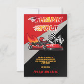Carte De Remerciements Rouge | Karting Noir de Course Anniversaire (Devant)