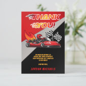Carte De Remerciements Rouge | Karting Noir de Course Anniversaire  (Debout devant)
