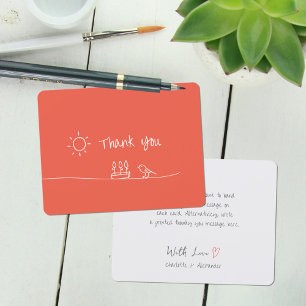 Carte De Remerciements Rouge Orange Minimaliste Fleurs Oiseau Dessin Sole