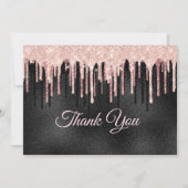 Carte De Remerciements Rouge rose chic paillettes noires monogramme qui d (Devant)