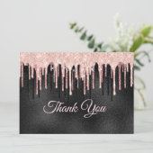 Carte De Remerciements Rouge rose chic paillettes noires monogramme qui d (Debout devant)