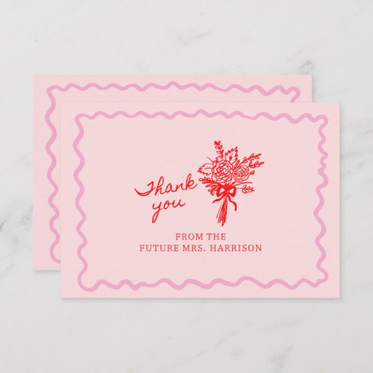 Carte De Remerciements Rouge Rose Fantaisiste Écriture Manuscrite (Devant / Derrière)