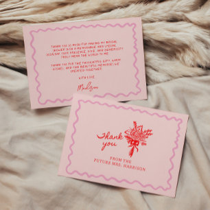 Carte De Remerciements Rouge Rose Fantaisiste Manuscrit