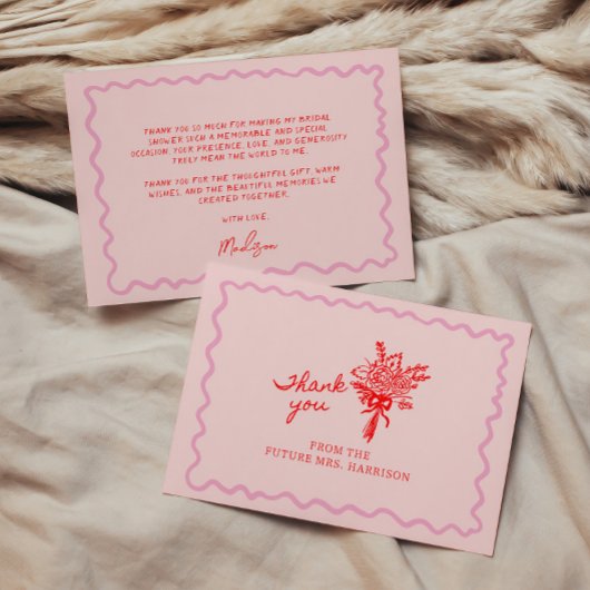 Carte De Remerciements Rouge Rose Fantaisiste Manuscrit