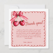 Carte De Remerciements Rouge & Rose Ruban à nœud Coquette à bord ondulé C (Devant)