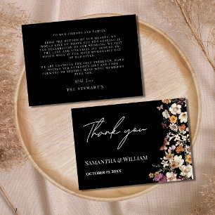 Carte De Remerciements Royal Black Pastel Boho Fleur sauvage Mariage mode