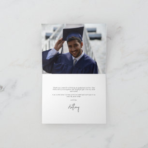Carte De Remerciements Royal Blue Elegant Script Graduation Photo+Message