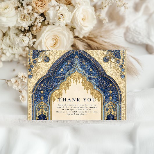 Carte De Remerciements Royal Blue Gold Islamic Wedding