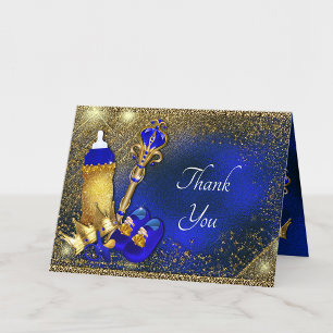 Carte De Remerciements Royal Blue Gold Prince Baby shower