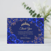 Carte De Remerciements Royal Blue Gold Quinceanera (Debout devant)