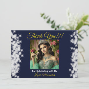 Carte De Remerciements Royal Blue Photo Boho Quinceañera Espagnol Faveur