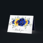 Carte De Remerciements Royal Blue Rustic Tournesol Fête des mariées moder<br><div class="desc">Elégante et moderne rustique carte de remerciements de douche nuptiale avec tournesol jaune vif, pivoines bleues royales, souffle bébé, cadre floral gypsophila / couronne avec feuilles eucalyptus. S'il vous plaît trouver d'autres modèles et variantes de mon magasin "blissweddingpaperie". Et n'hésitez pas à me contacter pour plus de personnalisation ou de...</div>