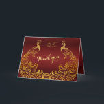 Carte De Remerciements Royal Burgundy Gold Peacock Wedding<br><div class="desc">Unique Design featuring Royal Burgundy Gradient background and abstract Gold Sparkling Peacocks for your special wedding event. C'est It qui veut le style de l'art de l'art. C'est différent ! Personalize with your own information. If you need to move the text, or change the size, font, or color, click Customize...</div>