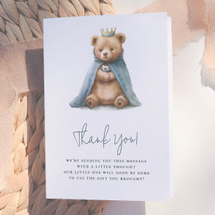 Carte De Remerciements Royal Teddy Bear Prince Boy Baby shower