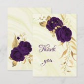 Carte De Remerciements royal violet or floral (Devant / Derrière)