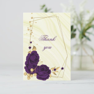 Carte De Remerciements royal violet or floral géométrique