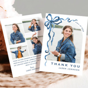 Carte De Remerciements Ruban bleu branché 5 PHOTO Graduation