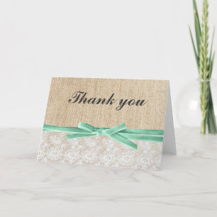 Carte De Remerciements Ruban de menthe en toile de jute rustique avec den