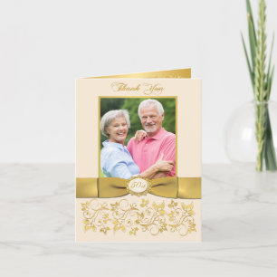 CARTE DE REMERCIEMENTS RUBAN IMPRIMÉ FLEURS DORÉES