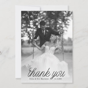 Carte De Remerciements Ruban Mariage Photo Minimaliste Écriture Noire