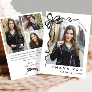 Carte De Remerciements Ruban noir neutre tendance 4 PHOTO Graduation