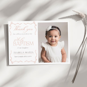 Carte De Remerciements Ruban rose pâle élégant pour photo de baptême